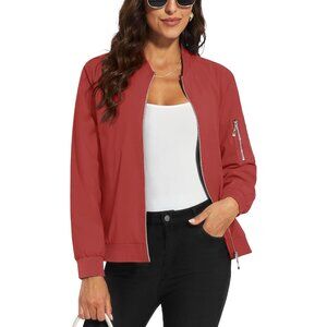 Women's Casual Jacket Bomber Jackets 5 Pockets Windbreaker Zip-Up Orange Red